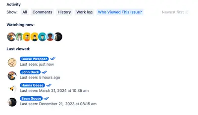 Who Viewed This Issue? - View Issue History for Atlassian — screenshot