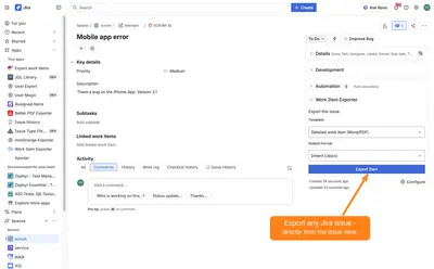 Work Item Exporter for Atlassian — screenshot