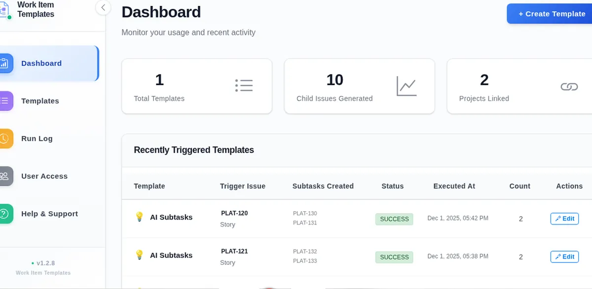 Work Item Templates — screenshot from the Atlassian Marketplace listing