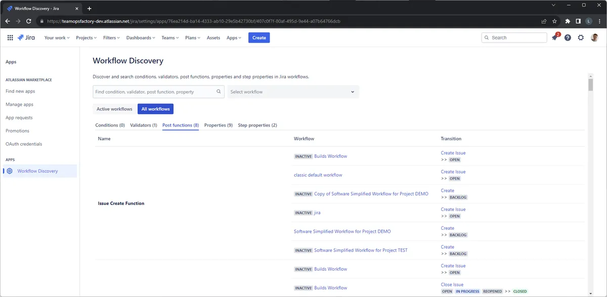 Workflow Discovery — screenshot from the Atlassian Marketplace listing