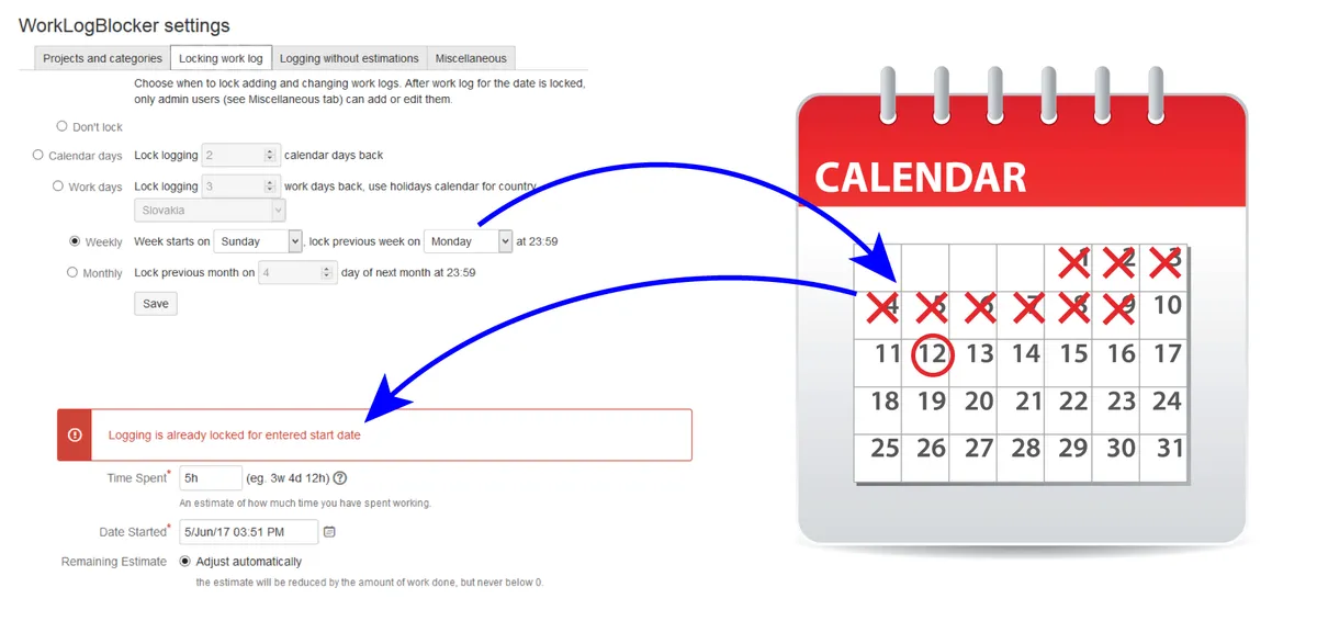 WorkLog Blocker — screenshot from the Atlassian Marketplace listing