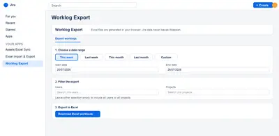 Worklog Export for Jira for Atlassian — screenshot
