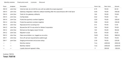 Worklog Invoices for Jira for Atlassian — screenshot