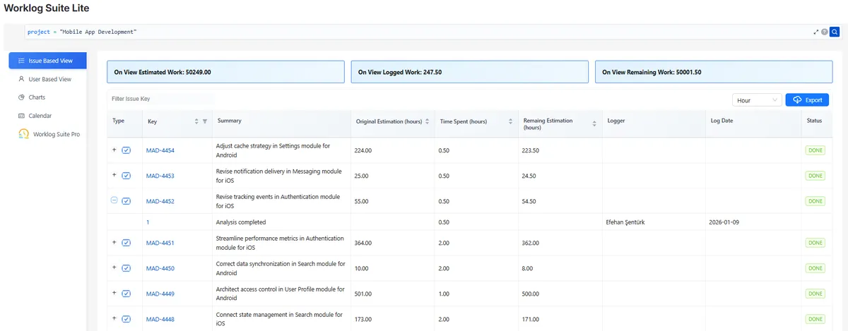 Worklog Suite Lite — screenshot from the Atlassian Marketplace listing
