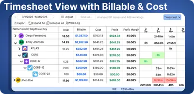 WorklogPRO - Timesheets and Cost Tracker for Jira for Atlassian — screenshot
