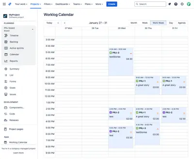 Yesan, Worklog Calendar for Atlassian — screenshot