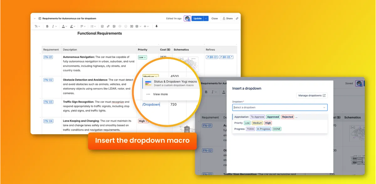 Yogi Status & Dropdown for Confluence — screenshot from the Atlassian Marketplace listing