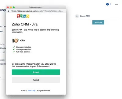 Zoho CRM for Atlassian — screenshot