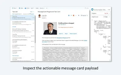 Actionable Messages Debugger for Outlook for Microsoft 365 — screenshot