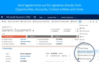 Adobe Acrobat Sign for Microsoft Dynamics 365 for Microsoft 365 — screenshot
