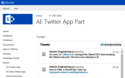 AE Twitter App Part for Microsoft 365 — screenshot