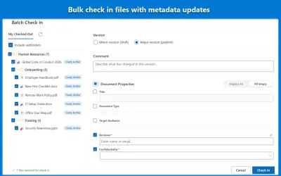 Batch Check In for Microsoft 365 — screenshot