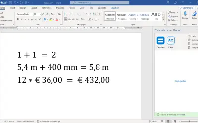 Calculate in Word for Microsoft 365 — screenshot