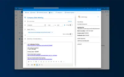 Callbridge for Outlook for Microsoft 365 — screenshot