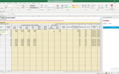 Canon EMEA Service Cost Calculator for B2B Partners for Microsoft 365 — screenshot