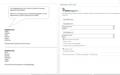 Compare Text With Selection Diff Tool for Microsoft 365 — screenshot