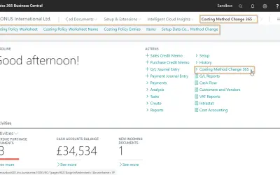 Costing Method Change 365 for Microsoft 365 — screenshot