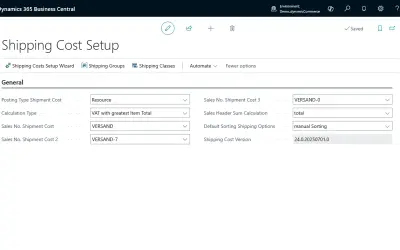 dynamic commerce Shipping Costs for Microsoft 365 — screenshot