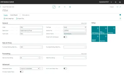 Dynavision Advanced Item & Price Import for Microsoft 365 — screenshot