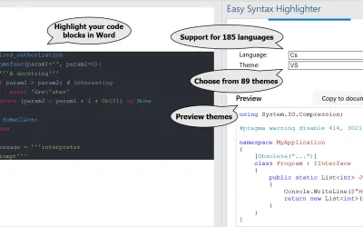 Easy Syntax Highlighter for Microsoft 365 — screenshot