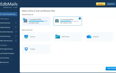 EdbMails Data Recovery Software for Microsoft 365 — screenshot