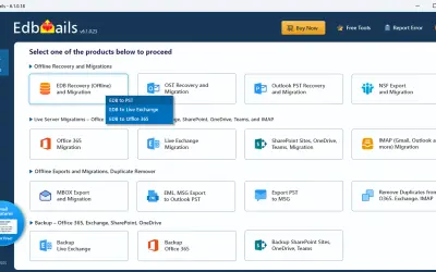 EdbMails software for Exchange Server Recovery for Microsoft 365 — screenshot