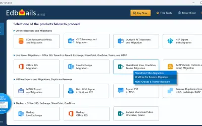 EdbMails Software for OneDrive Migration for Microsoft 365 — screenshot
