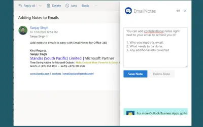 EmailNotes for Outlook for Microsoft 365 — screenshot