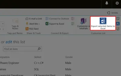 ExportselecteditemstoExcel for Microsoft 365 — screenshot