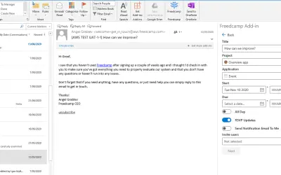 Freedcamp for Outlook for Microsoft 365 — screenshot
