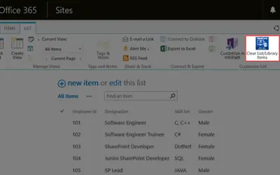 HexaCorpClearListLibraryItems for Microsoft 365 — screenshot
