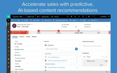 Highspot for Dynamics 365 for Microsoft 365 — screenshot