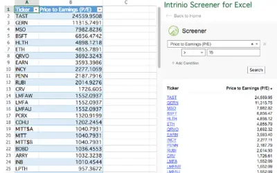 Intrinio Screener for Excel for Microsoft 365 — screenshot