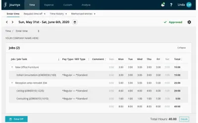 Journyx Project Time Tracking for Dynamics for Microsoft 365 — screenshot