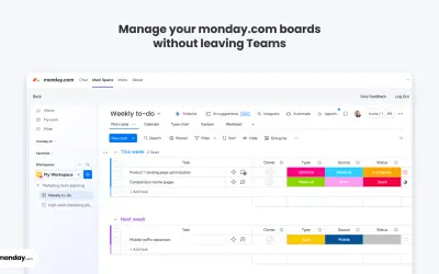 monday.com for Microsoft 365 — screenshot