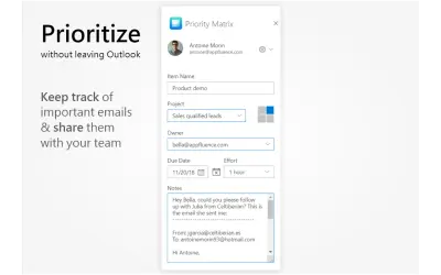 Priority Matrix: Turn emails into tasks for Microsoft 365 — screenshot