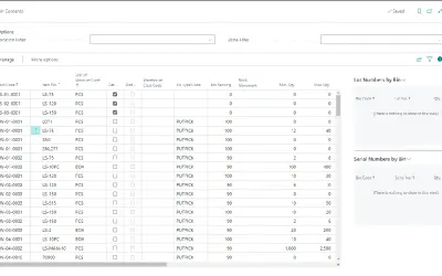 Serial Numbers by Bin on Bin Contents for Microsoft 365 — screenshot