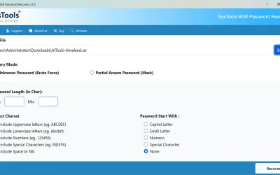 SysTools RAR Password Recovery Tool for Microsoft 365 — screenshot