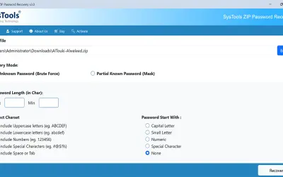 SysTools ZIP Password Recovery Tool for Microsoft 365 — screenshot
