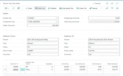 TaxJar Connector for Microsoft 365 — screenshot