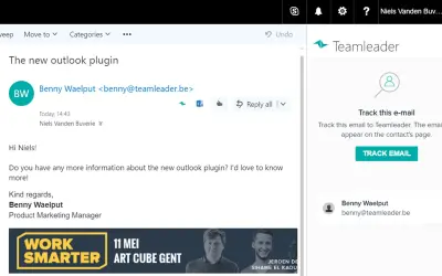 Teamleader email tracker for Microsoft 365 — screenshot
