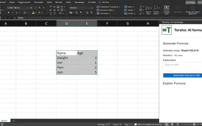 Tersho: AI formulas for Microsoft 365 — screenshot