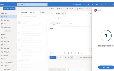Vocal: Record voice notes & send audio mail in Outlook for Microsoft 365 — screenshot