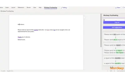 Wordeep Instant Grammar Check for Word for Microsoft 365 — screenshot