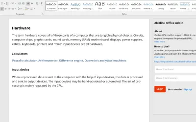 Zbizlink Office Addin for Microsoft 365 — screenshot