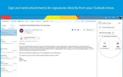Zoho Sign for Outlook for Microsoft 365 — screenshot