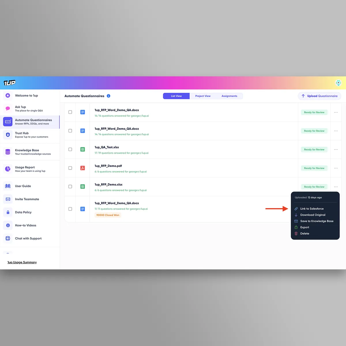 1up Salesforce Connector — screenshot from the Salesforce AppExchange listing