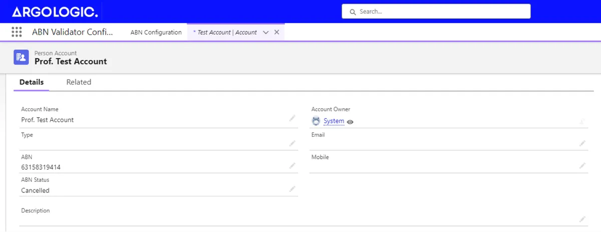 ABN Validator — screenshot from the Salesforce AppExchange listing