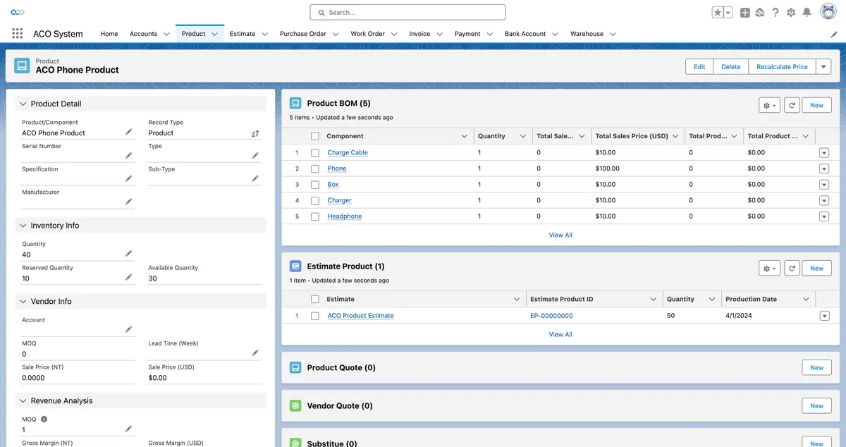 ACO System — screenshot from the Salesforce AppExchange listing
