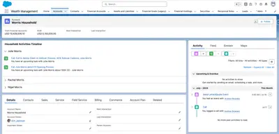 Activity Timeline Component with Household Roll-Up in Financial Services Cloud for Salesforce — screenshot